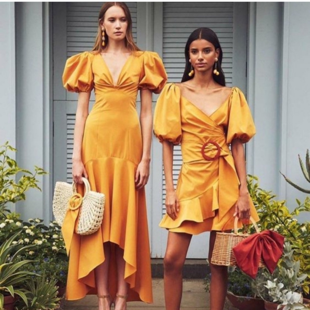 sachin & babi Layla puff sleeve belted midi dress Wedding Guest Event